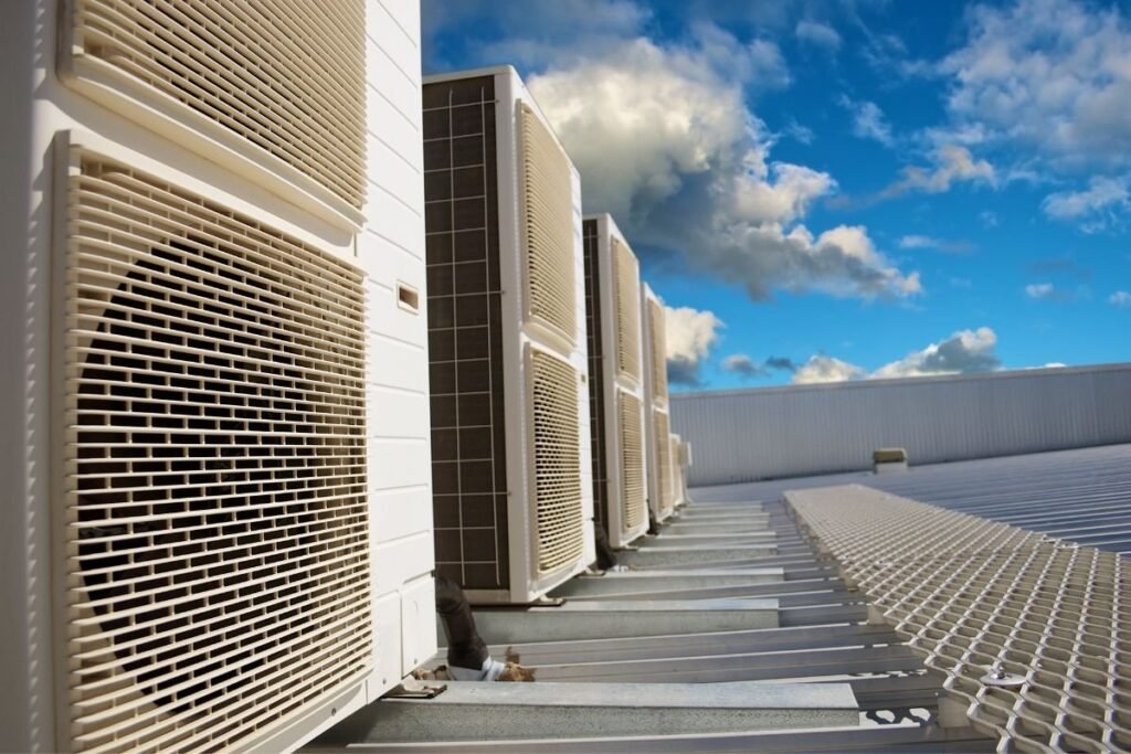 HVAC systems are installed on the roof deck.