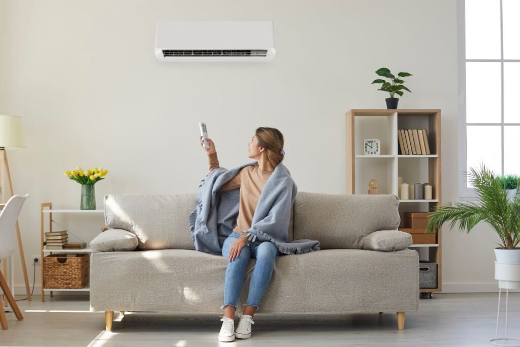 The woman checks if the AC line is frozen.