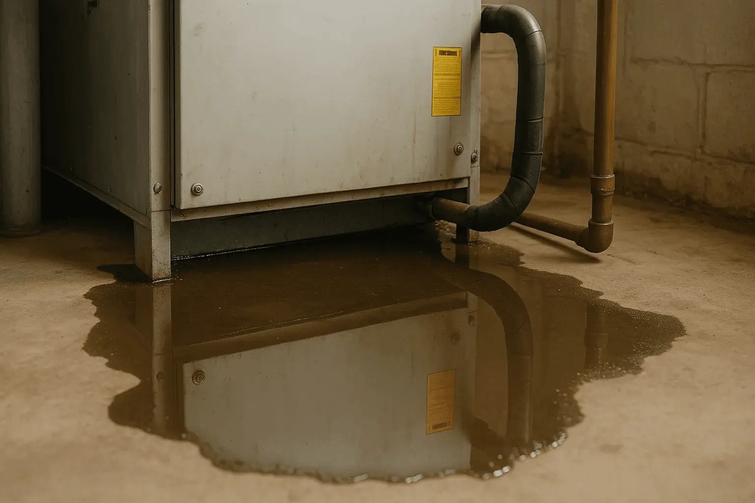 Visible water leaking from the HVAC system onto the floor.